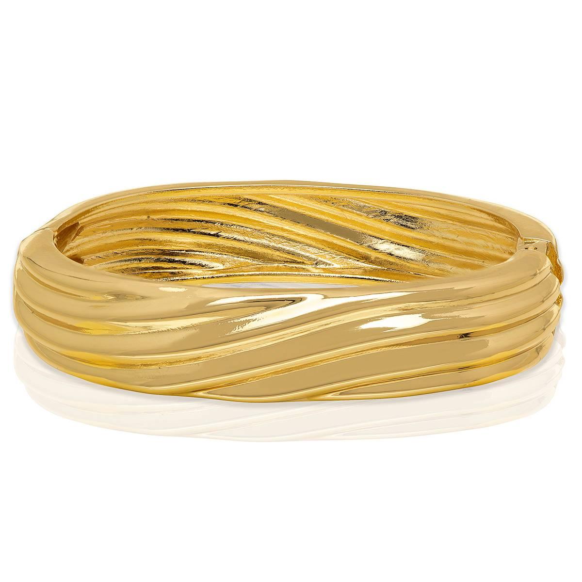 14kt. Gold Plated Wide Wave Texture Bangle Bracelet