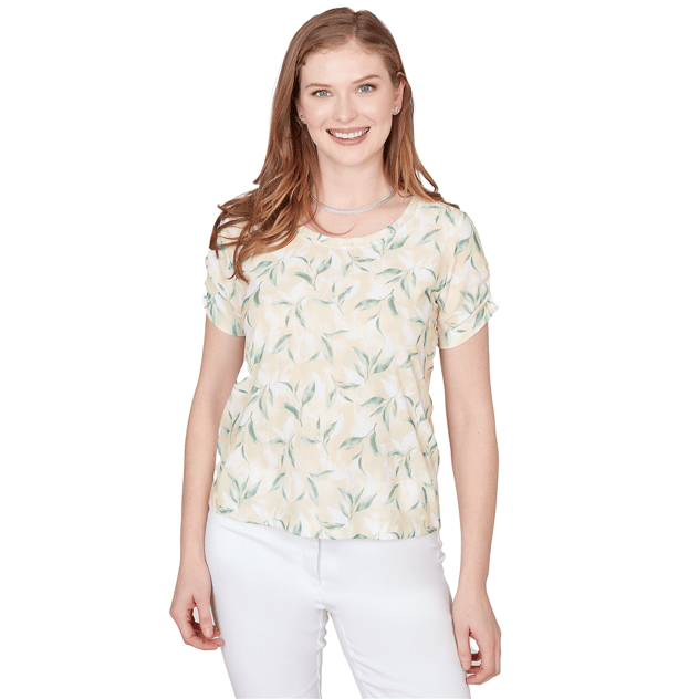 Womens Emaline Key Items Short Ruched Sleeve Leaf Tee