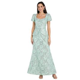 Womens R&M Richards Short Sleeve Peplum Soutache Gown