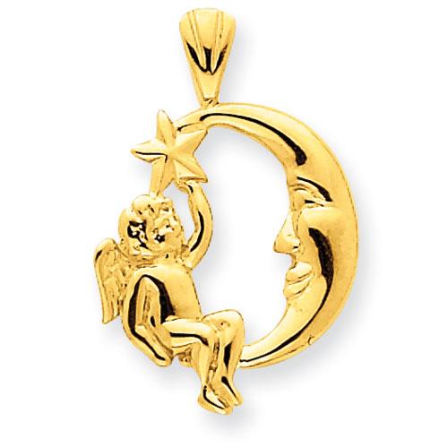 Gold Classics(tm) 14kt. Angel Moon & Star Pendant