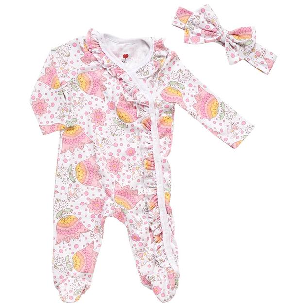 Baby Girl (NB-9M) Mini Hop Floral Bird & Dot Footie Pajamas