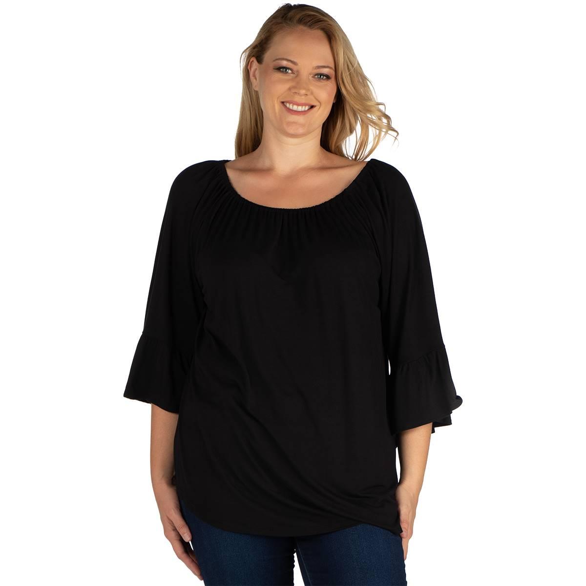 Plus Size 24/7 Comfort Apparel 3/4 Bell Sleeve Loose Fit Tunic