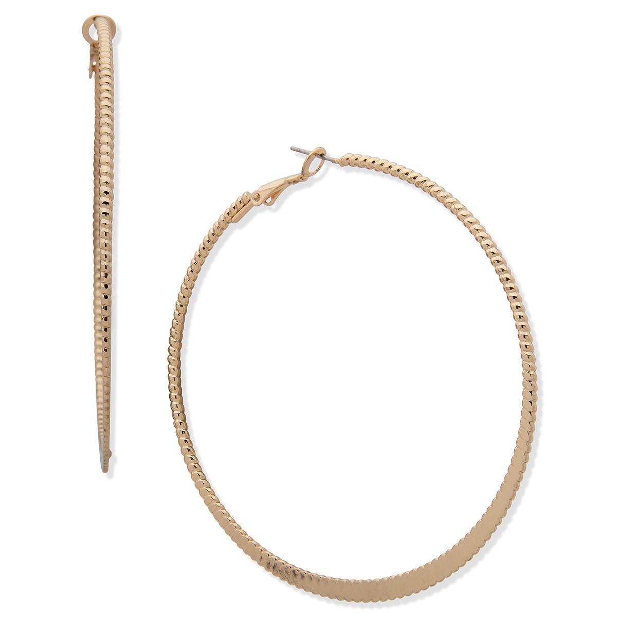 Nine West 70mm Gold-Tone Textured 2.0in. Hoop Earrings