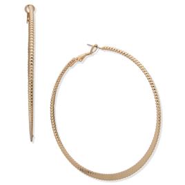 Nine West 70mm Gold-Tone Textured 2.0in. Hoop Earrings