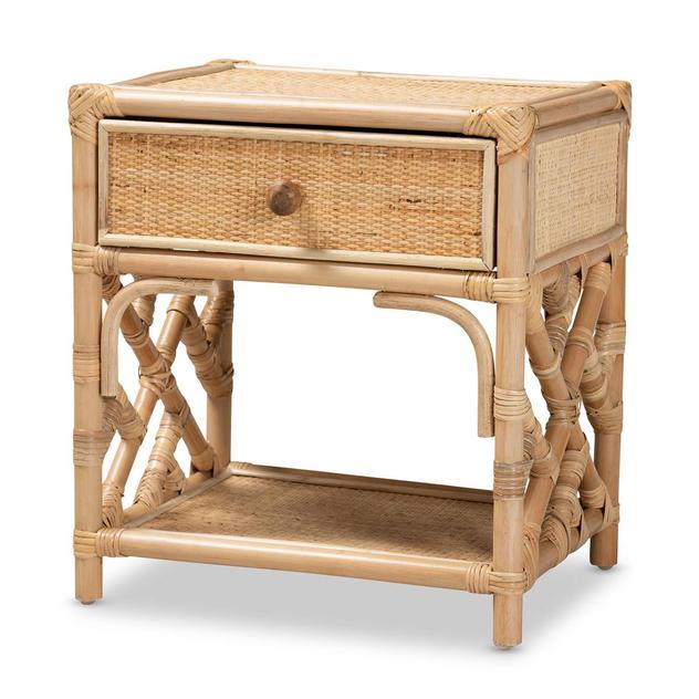 Baxton Studio Camara Bohemian Rattan 1-Drawer Nightstand