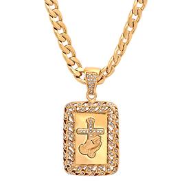 Mens Steeltime Gold Plated Prayer Hands & Cross Necklace