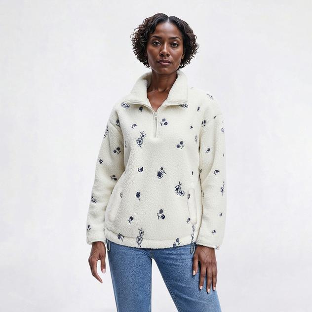 Plus Size Architect® Floral Embroidered 1/4 Zip Sherpa Jacket