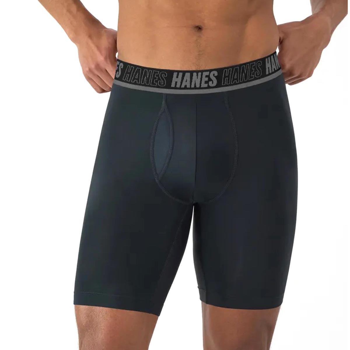 Mens Hanes® Moves 4pk. Long Leg Boxer Briefs - Blue/Black