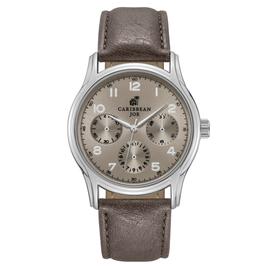 Mens Caribbean Joe Silver-Tone Taupe Dial Strap Watch - CJ7177SL