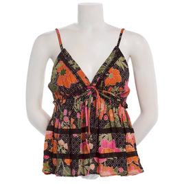 Juniors Angie Floral Print Crochet Insert Babydoll Tank Top