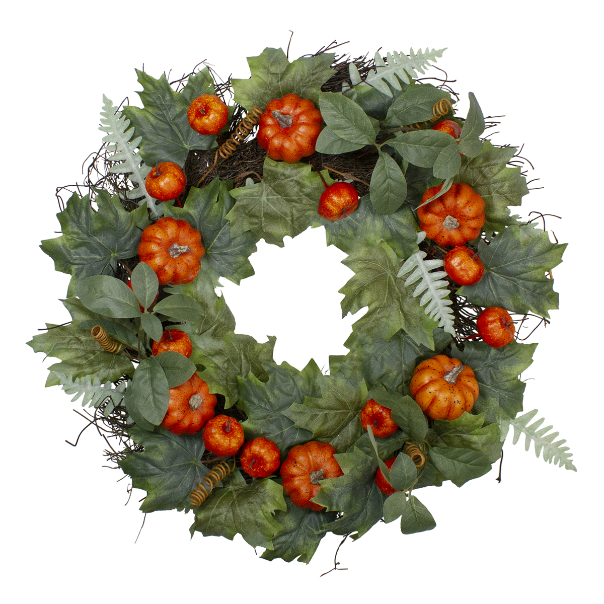 Northlight 24in. Maple & Fern Leaves with Pumpkins Wreath