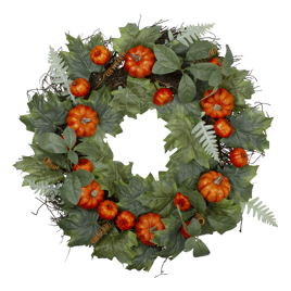 Northlight 24in. Maple & Fern Leaves with Pumpkins Wreath