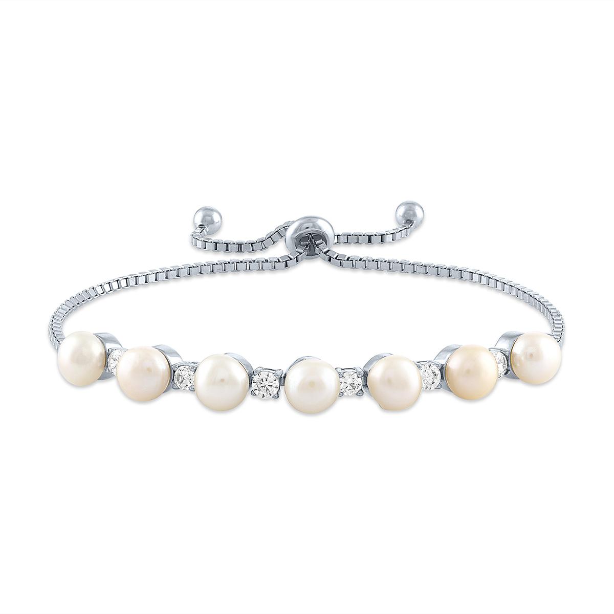 Gemstones Classics(tm) Pearl & White Sapphire Bolo Bracelet