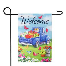 Northlight Seasonal Welcome Blue Pickup Truck with Flowers Flag