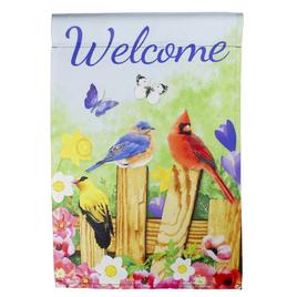 Northlight Seasonal Welcome Birds on a Fence Garden Flag