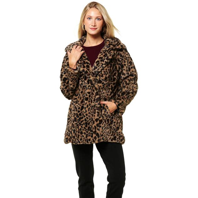 Womens Steve Madden Leopard Faux Fur Coat