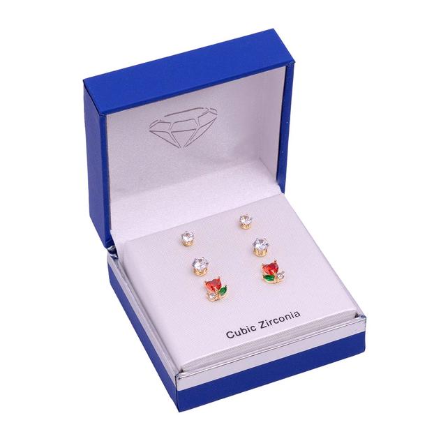 Gold-Tone 3pr. CZ Flower & Round Studs Earrings Set