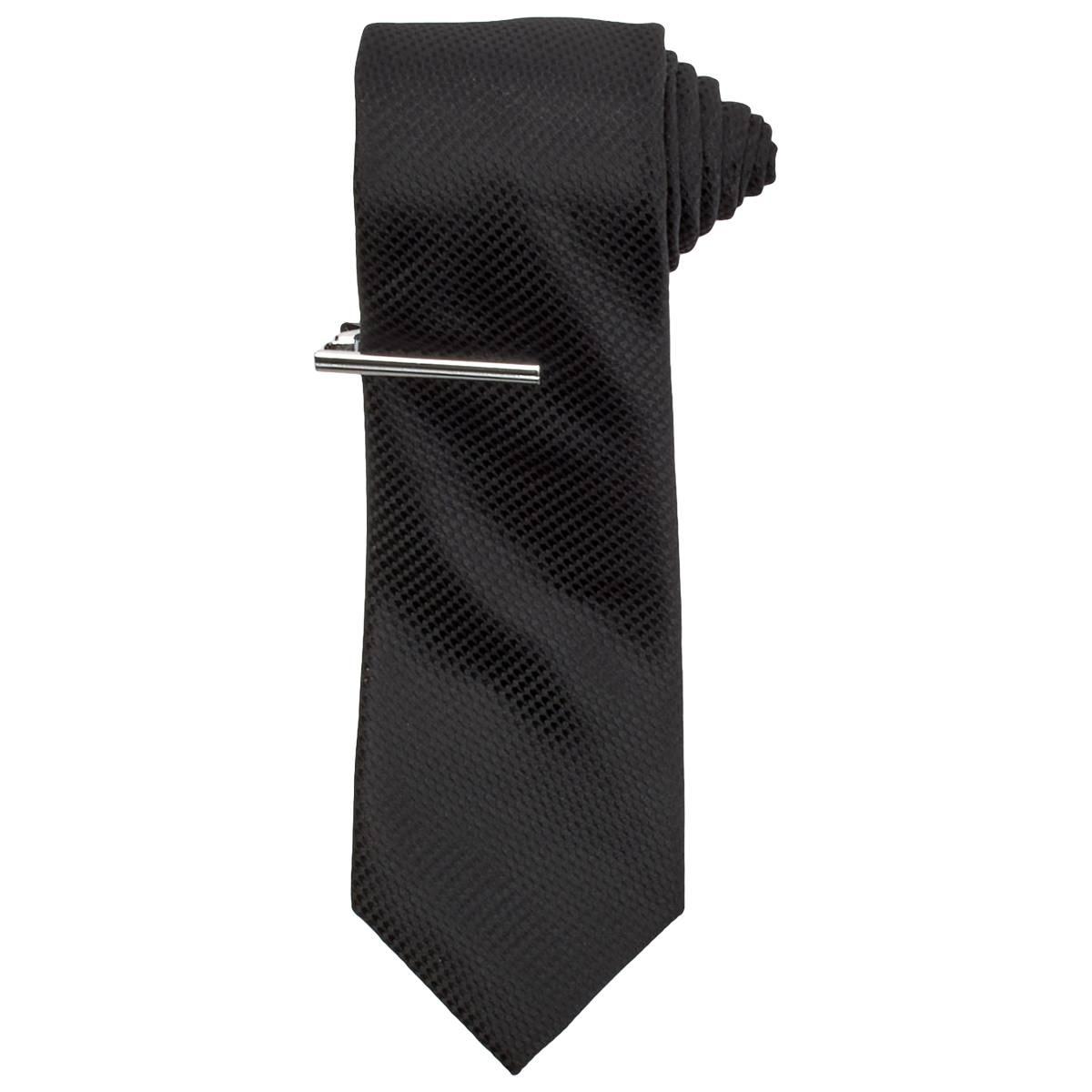 Mens Bill Blass Solid Neat Tie & Tie Bar