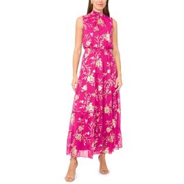 Womens MSK Sleeveless Mock Neck Foil Floral Tier Maxi Dress