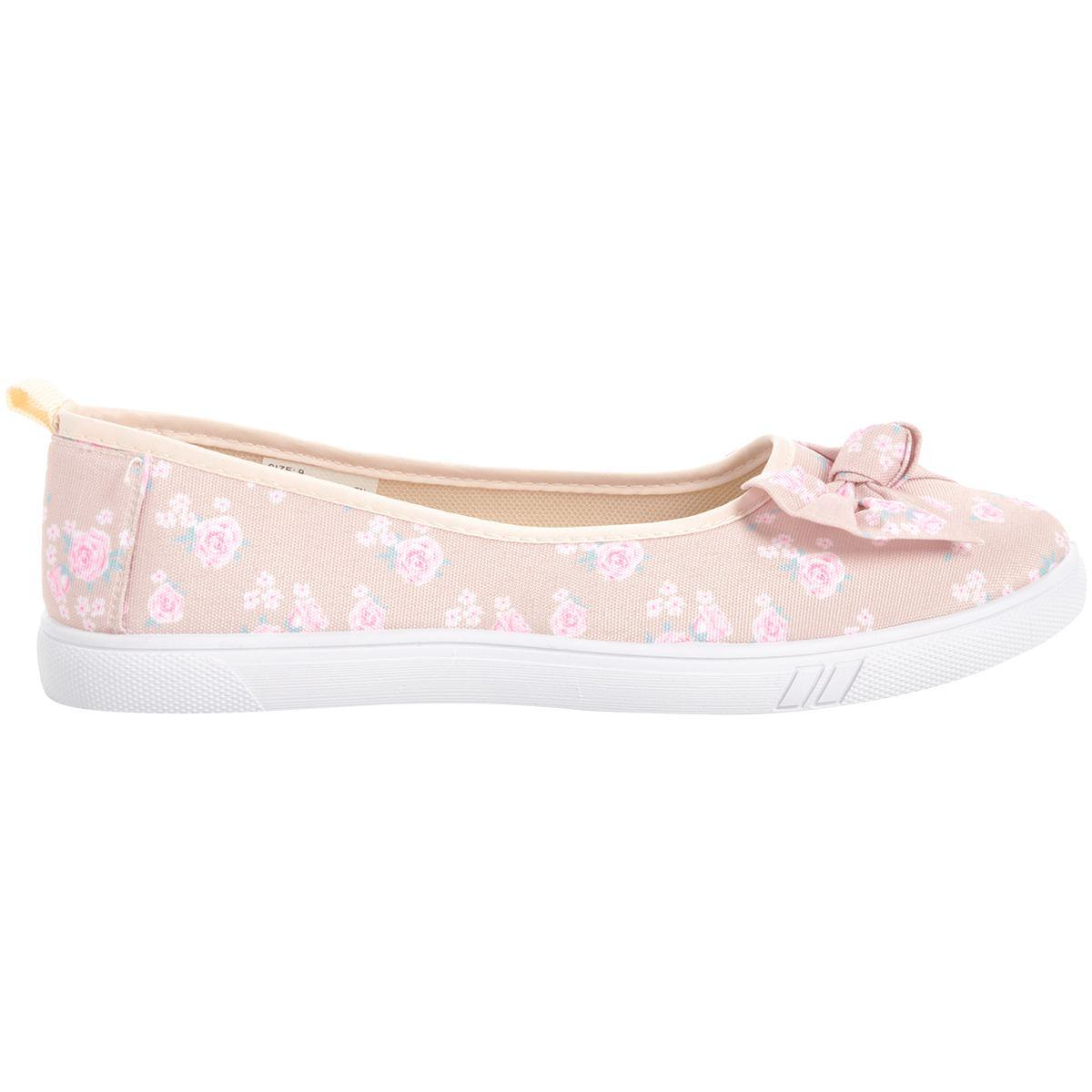 Womens Ashley Blue Floral Canvas Flats with Bow