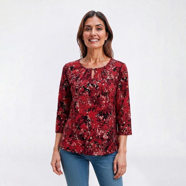 Womens Kasper 3/4 Sleeve Abstract Embellished Neck Blouse