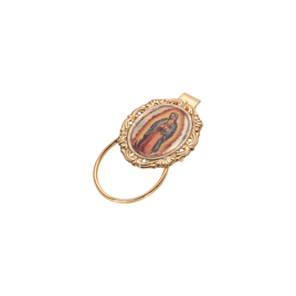 Symbols of Faith Gold Tone Our Lady Of Guadalupe Badge Holder