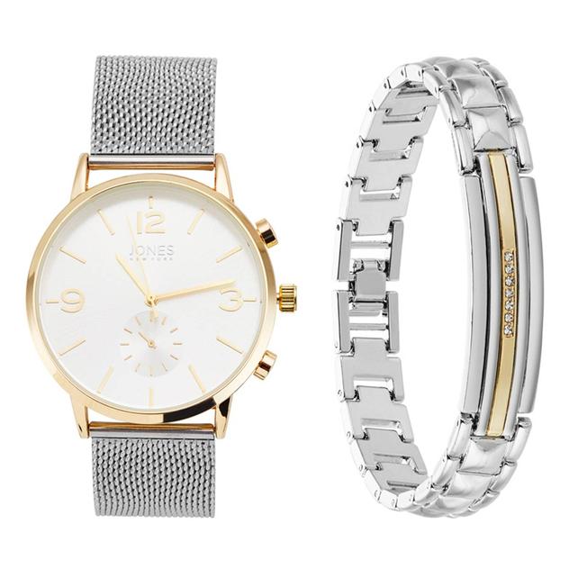 Mens Jones New York Two-Tone Watch/Bracelet Set - 9780G-42-B28