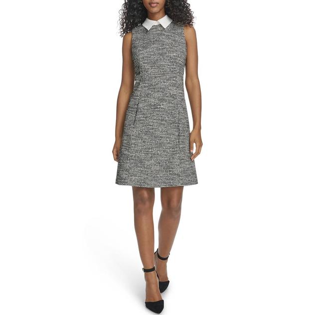 Womens Calvin Klein Sleeveless Marled A-Line Spread Collar Dress