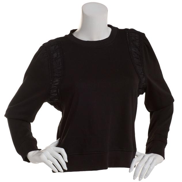 Womens Nicole Miller Long Sleeve with Lace French Terry Sweater