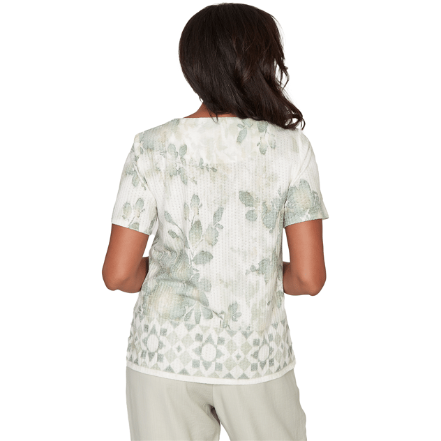 Womens Alfred Dunner Vintage Charm Short Sleeve Floral Blouse