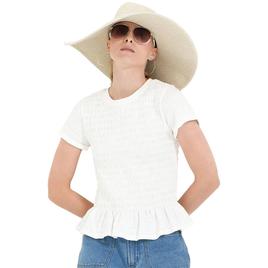 Womens MNK Short Sleeve Ruffle Hem Smocked Blouse