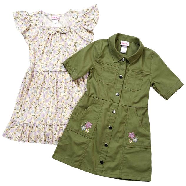 Girls (4-6x) Little Lass® 2pk. Twill & Floral Ribbed Dresses