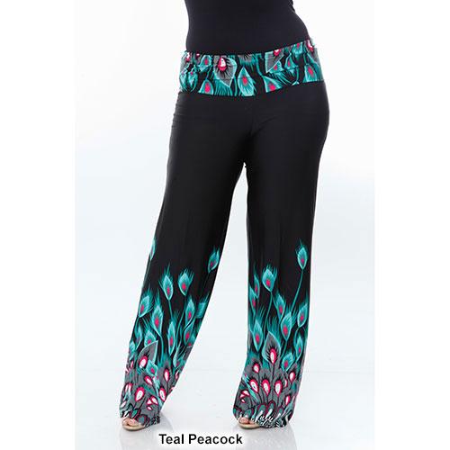 Plus Size White Mark Printed Palazzo Pants-Peacock