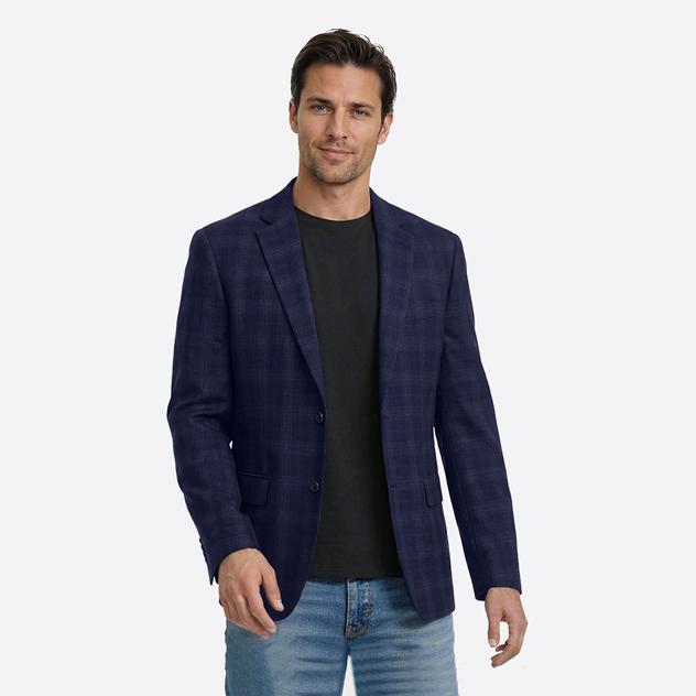 Mens Chaps Plaid Sport Coat - Navy/Brick