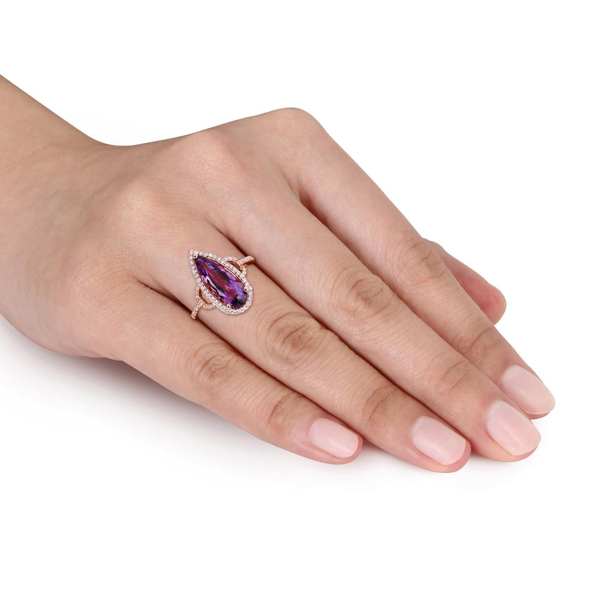 Gemstones Classics™ 14kt. Rose Gold Pear Amethyst Halo Ring