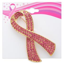 Breast Cancer Awareness Pink Rhinestone Ribbon Pin