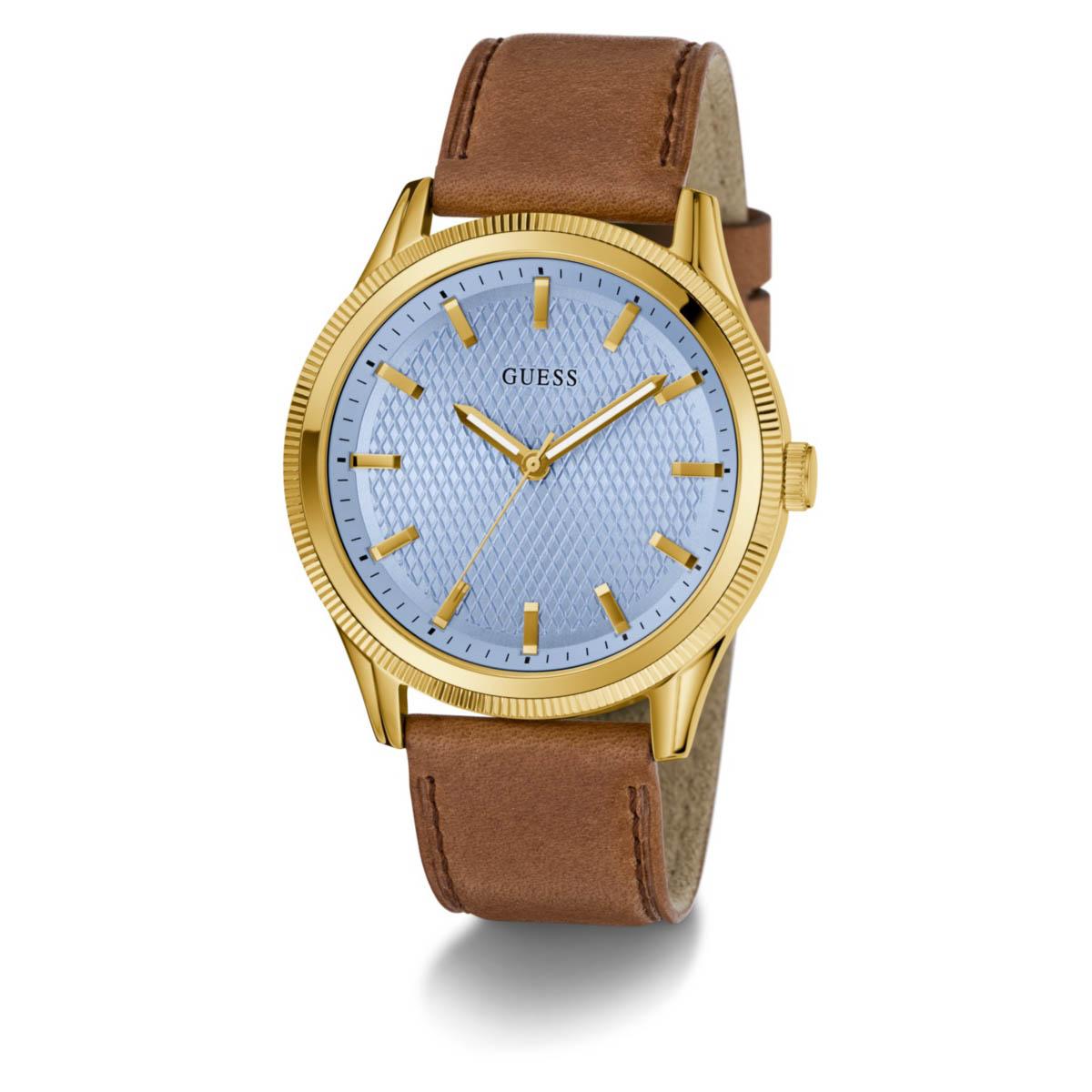 Mens Guess Gold-Tone Blue Sunray Dial Watch - GW0846G4