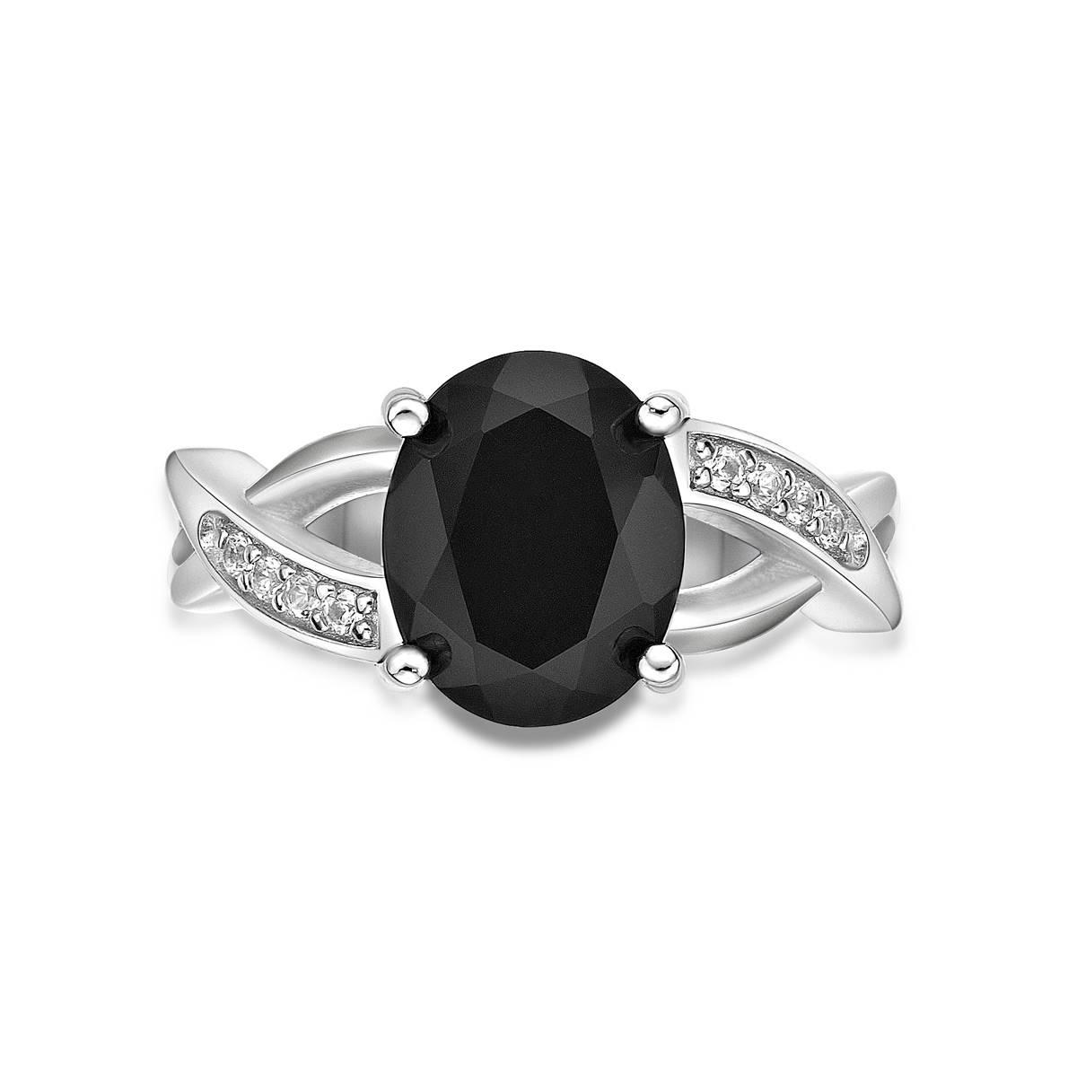 Gemminded Sterling Silver Oval Black Onyx & White Sapphire Ring