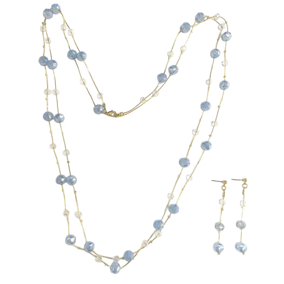 Ashley Cooper(tm) Gold-Tone Blue Bead Station Necklace & Earring Set