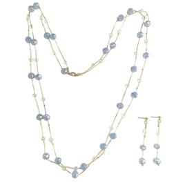 Ashley Cooper(tm) Gold-Tone Blue Bead Station Necklace & Earring Set
