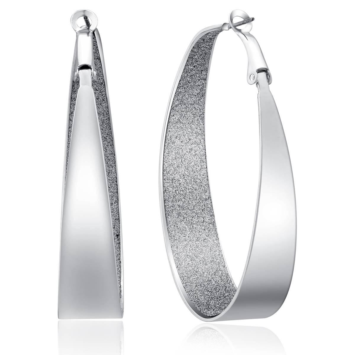 Guess Silver-Tone Oval Glitter Hoop Earrings