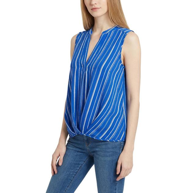 Petite NY Collection Sleeveless Stripe Twist Hem Woven Blouse