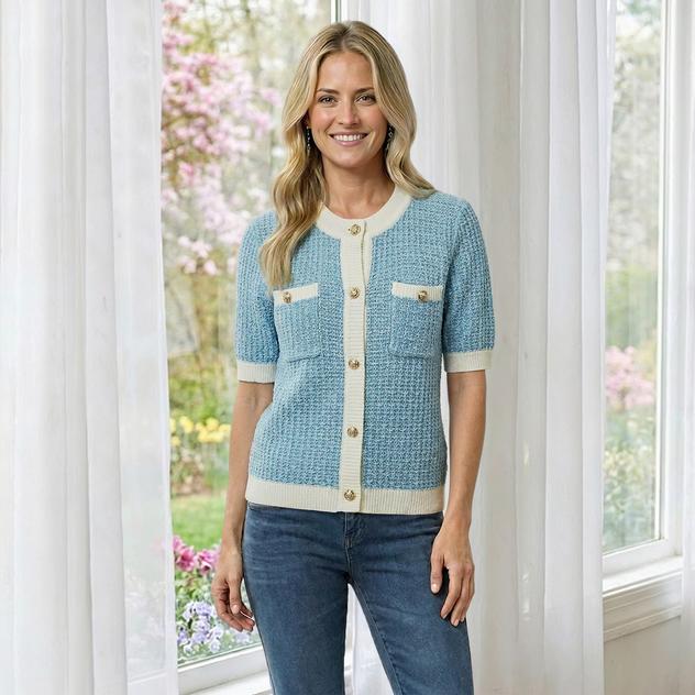 Womens Nanette Lepore 2 Pocket Texture Gold Button Sweater
