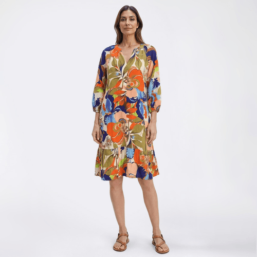 Womens Mlle Gabrielle 3/4 Sleeve Floral Ruffle Hem Shift Dress