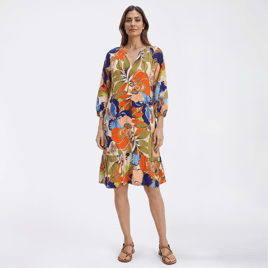 Womens Mlle Gabrielle 3/4 Sleeve Floral Ruffle Hem Shift Dress