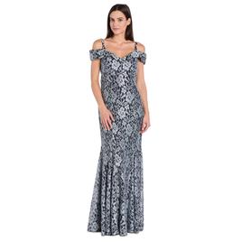 Petite R&M Richards Two Tone Glitter Lace Mermaid Evening Gown