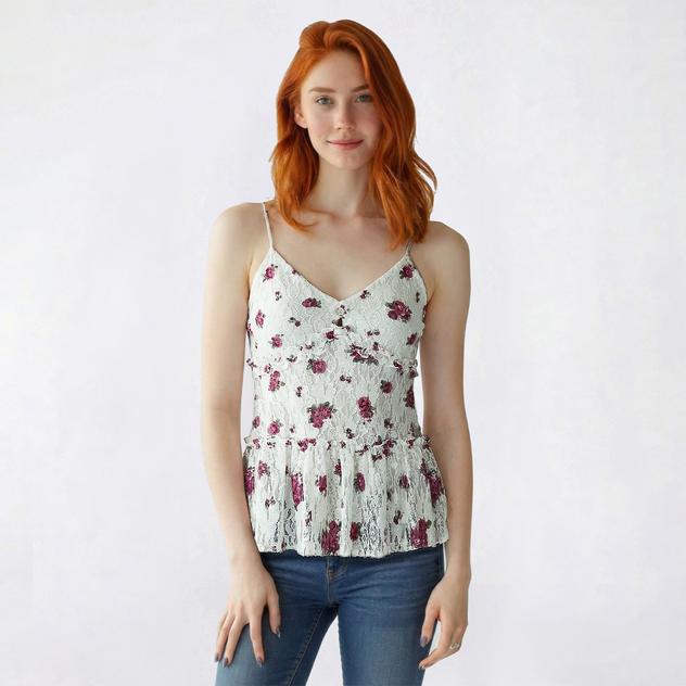 Juniors Madden Girl Floral Lace Peasant Camisole