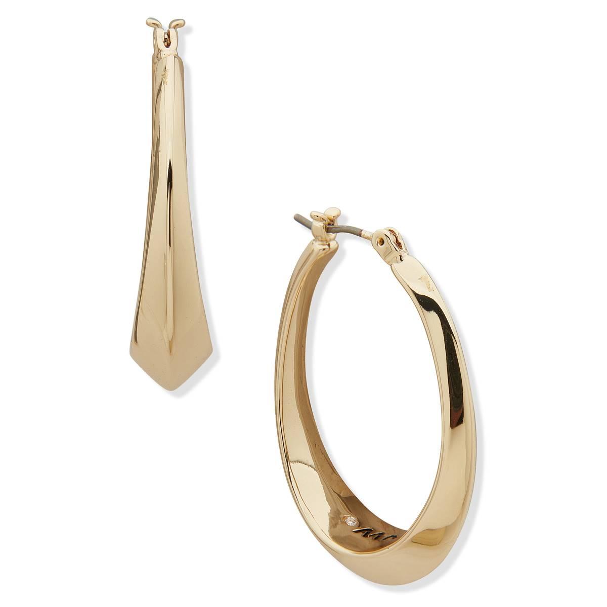 Nine West Gold-Tone Faceted Click-Top Hoop Earrings