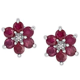 Gianni Argento Lab Grown Ruby Flower Stud Earrings