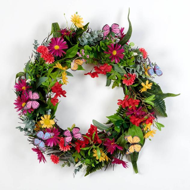 Daisy/Butterfly Spiral Vine Wreath